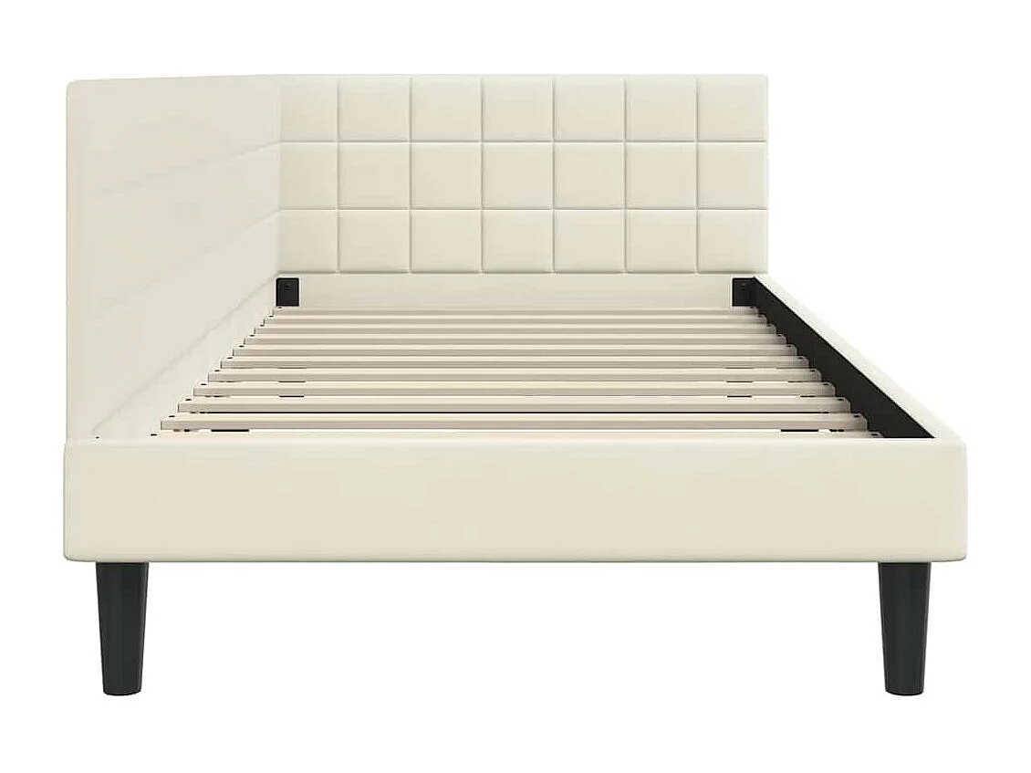 Estrutura de Cama de Canto Creme 90 x 190 cm Veludo
