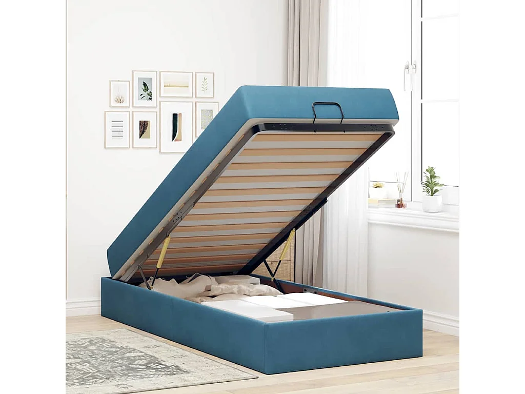 Cadre de lit avec matelas Bleu 100 x 200 cm Velours
