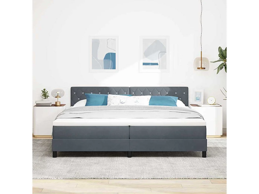 Cama Box Spring com Colchão Cinza Escuro 200 x 200 cm tecido