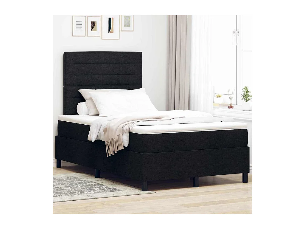 Cama tipo Box Spring con colchón Negro 120 x 200 cm tela