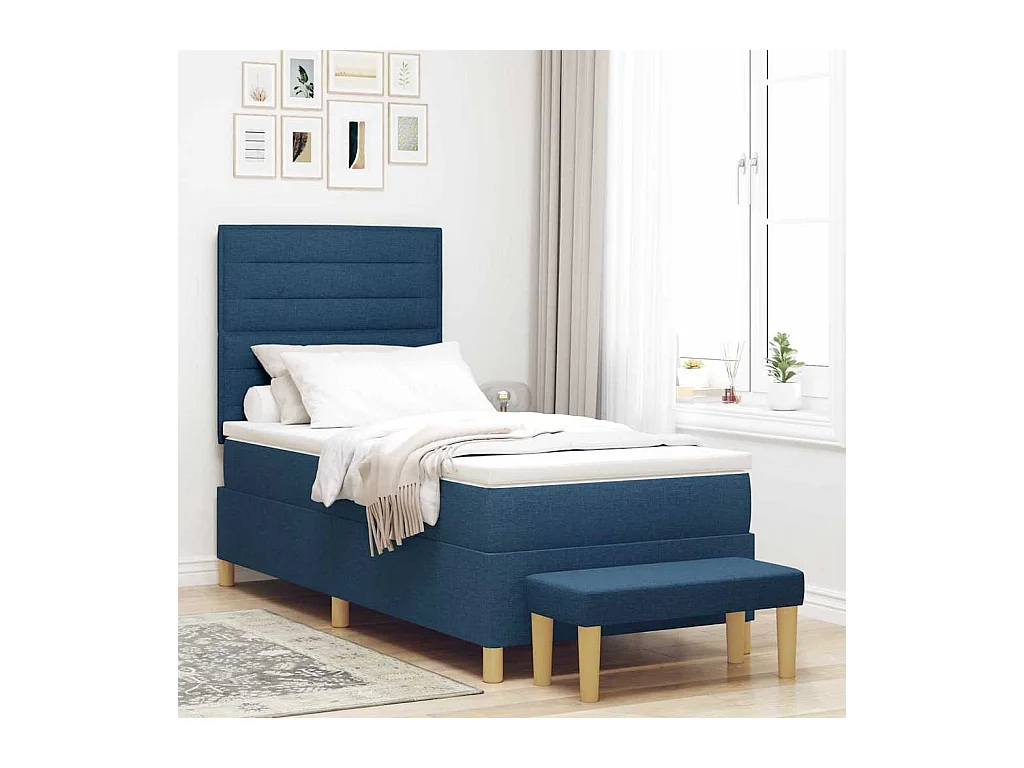Cadre de lit avec matelas Bleu 100 x 200 cm tissu