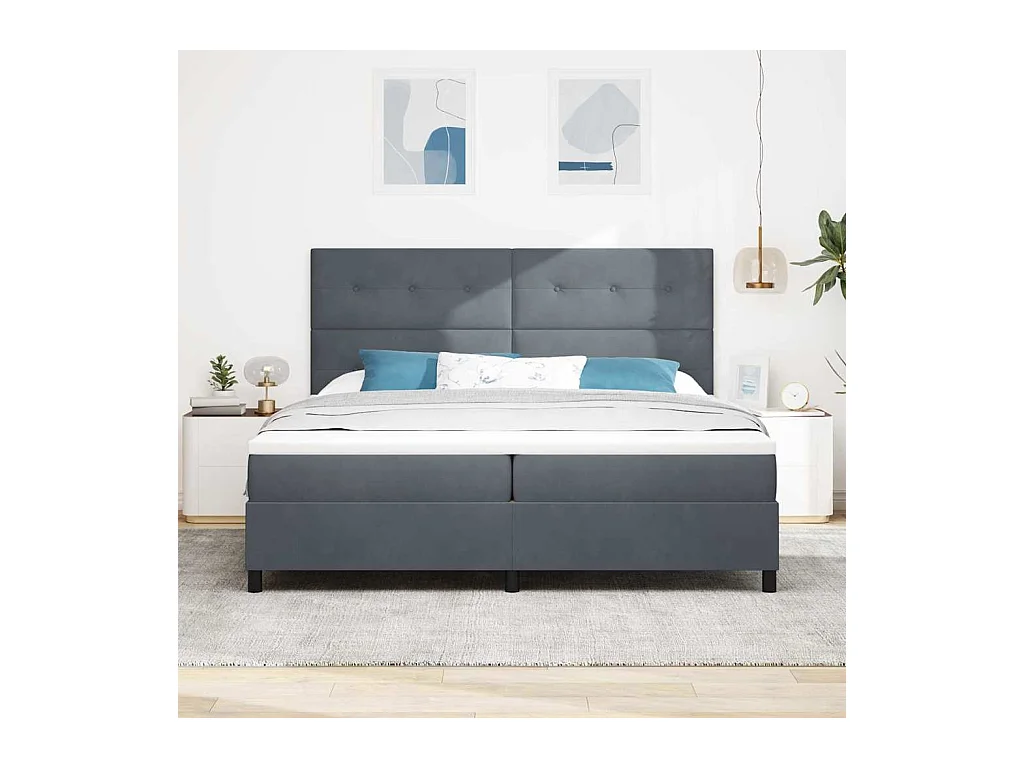 Cadre de lit avec matelas Gris foncé 200 x 200 cm Velours