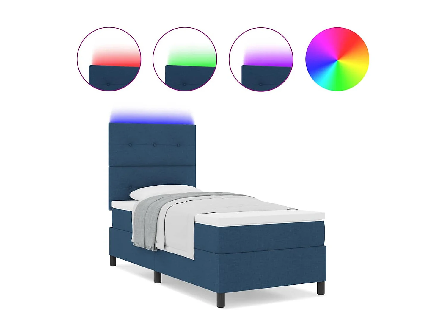 Cama tipo Box Spring con colchón Azul 90 x 200 cm tela