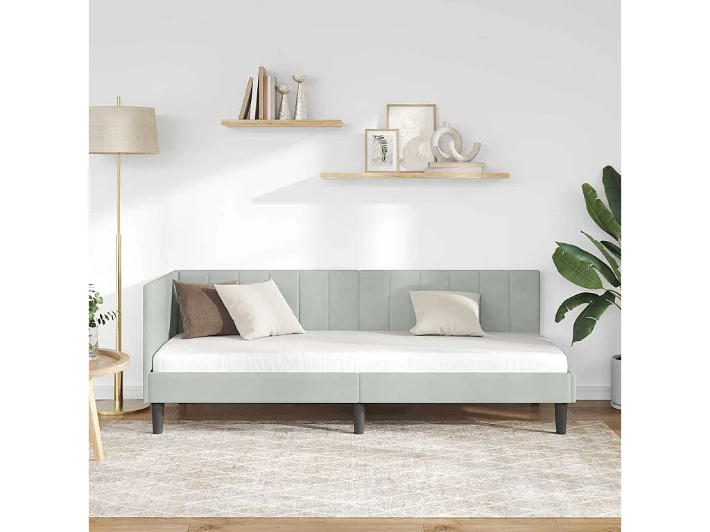 Cadre de lit d'angle Gris clair 80 x 200 cm Velours