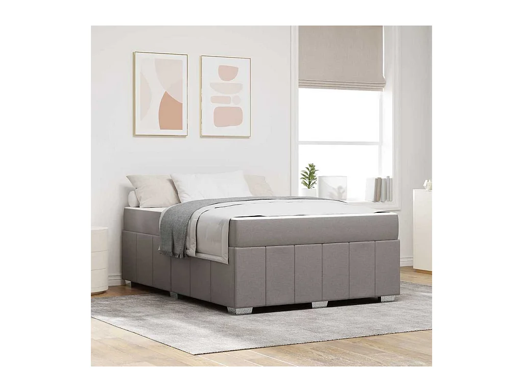 Cadre de lit avec matelas Taupe 160 x 200 cm tissu