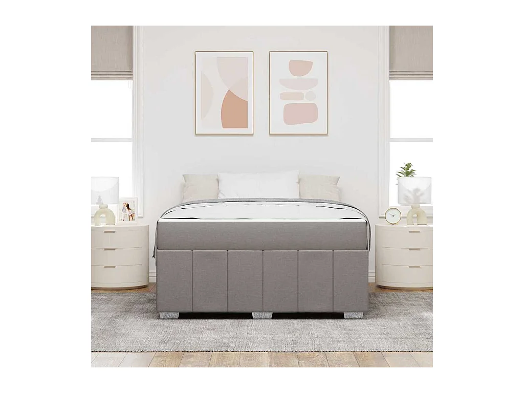 Cadre de lit avec matelas Taupe 160 x 200 cm tissu