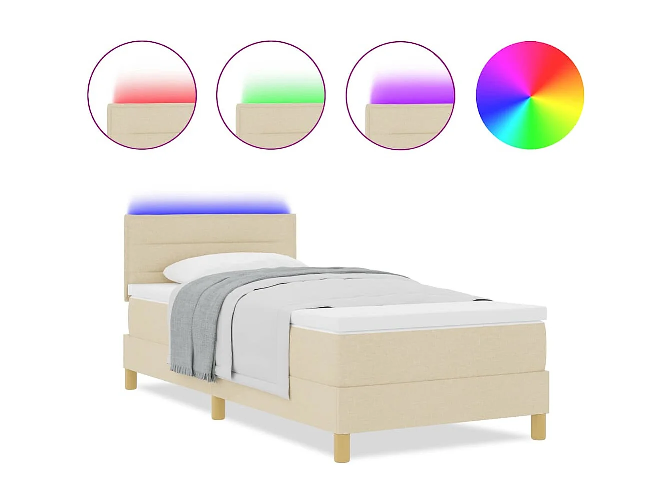 Cadre de lit avec matelas Crème 100 x 200 cm tissu