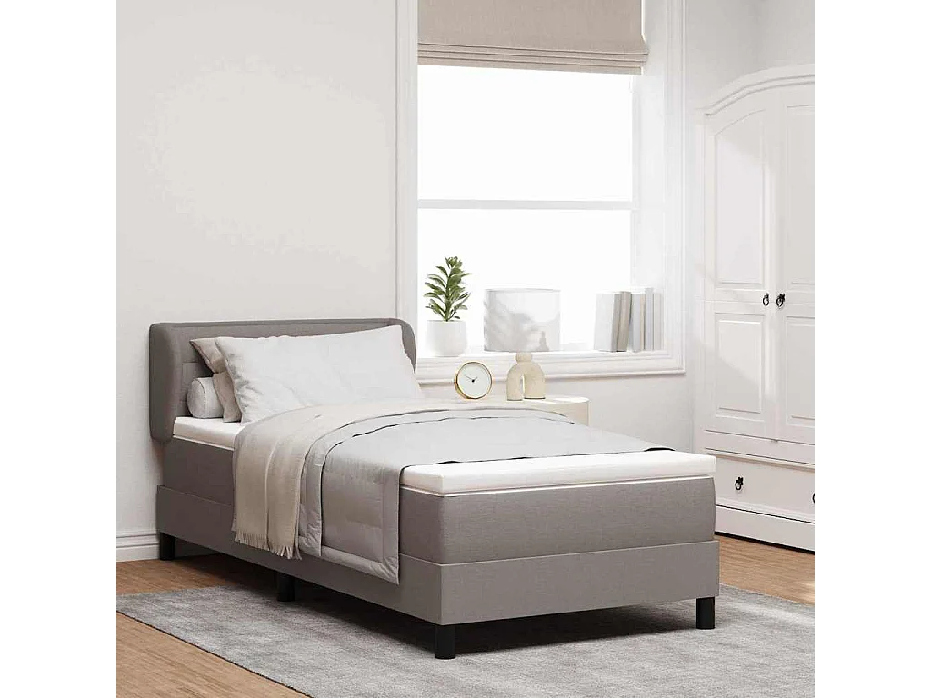 Cadre de lit avec matelas avec matelas Taupe 90 x 200 cm tissu