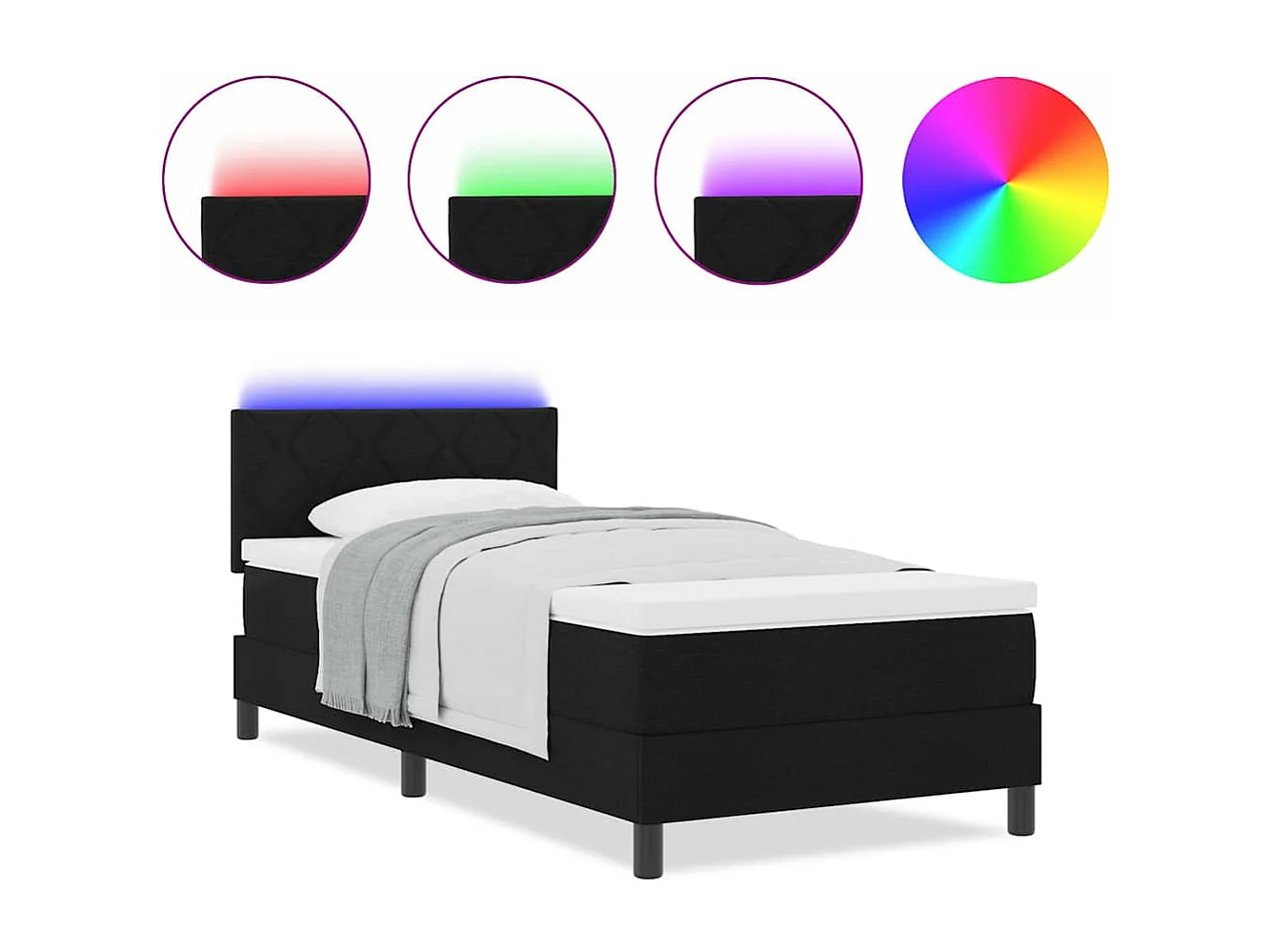 Cama tipo Box Spring con colchón Negro 100 x 200 cm tela