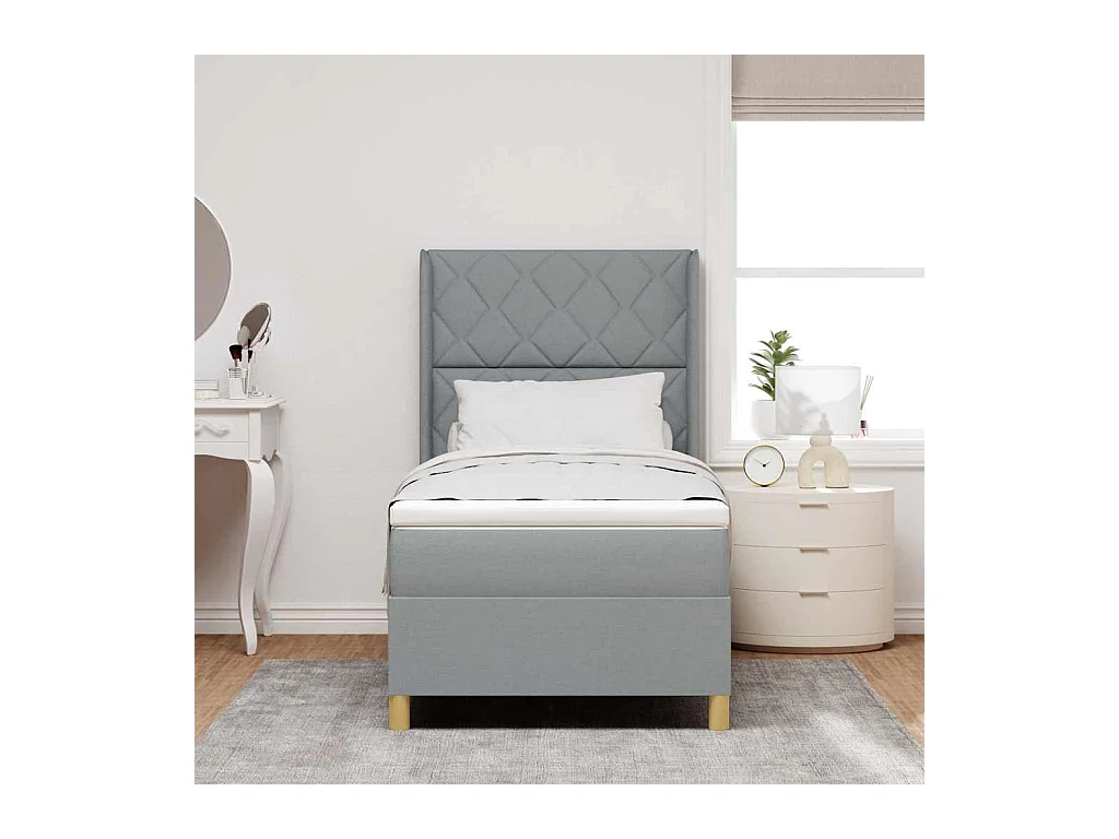 Cadre de lit avec matelas Gris clair 100 x 200 cm tissu