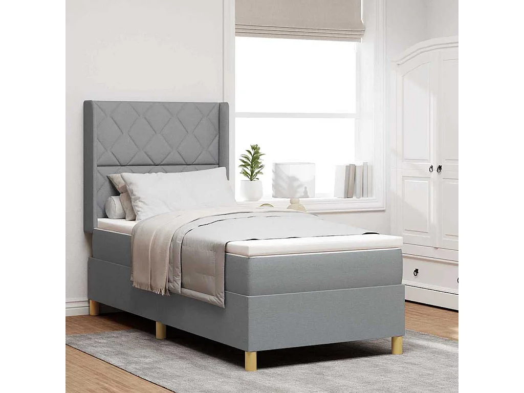 Cadre de lit avec matelas Gris clair 100 x 200 cm tissu