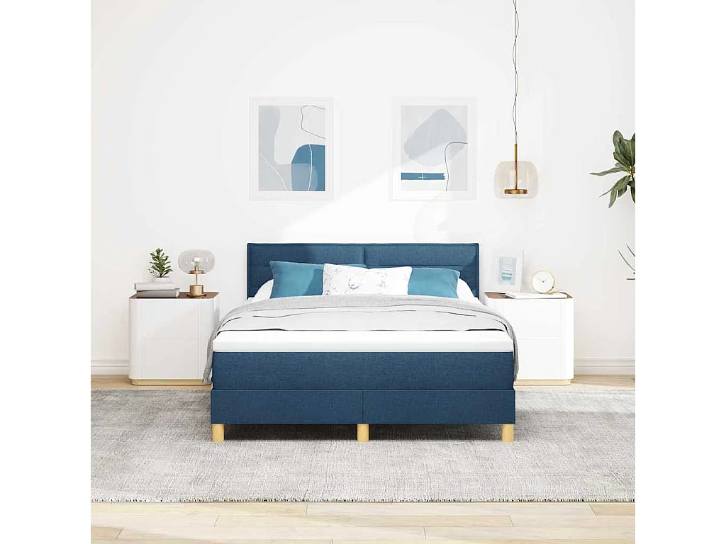 Cama box spring con colchón con colchón Azul 140 x 200 cm tela