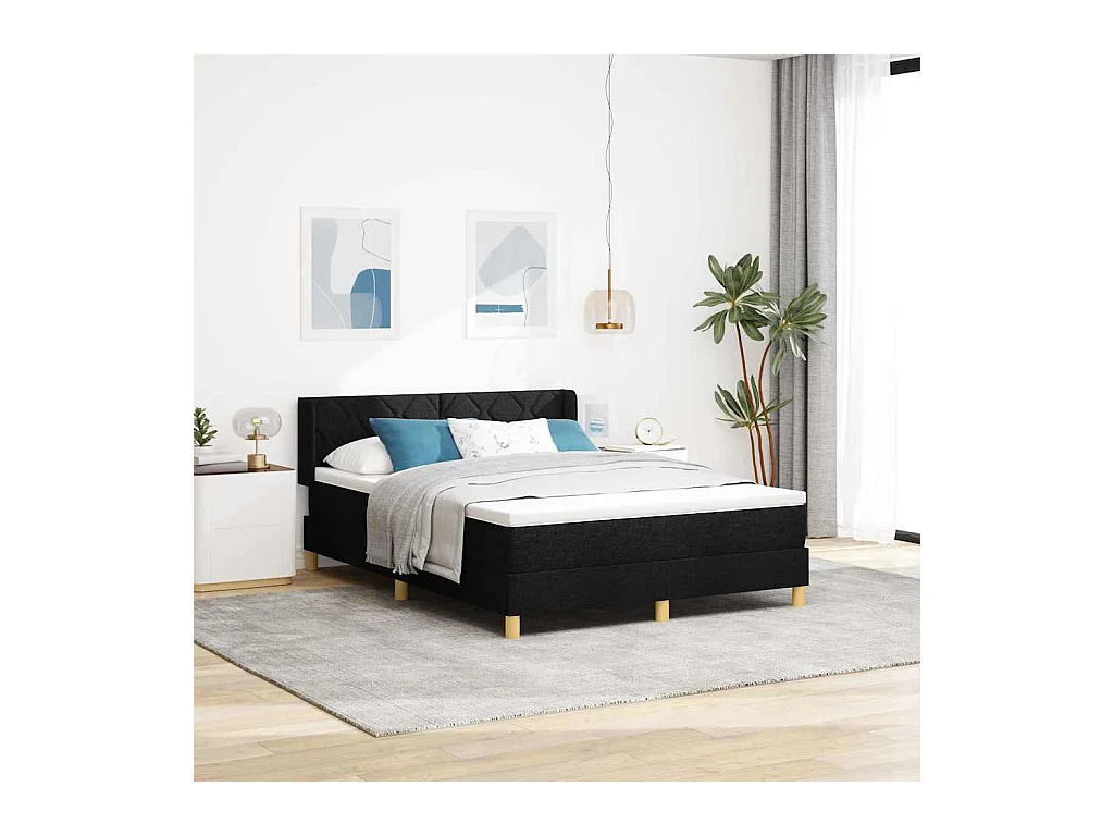 Cadre de lit avec matelas Blanc et Noir 140 x 190 cm tissu