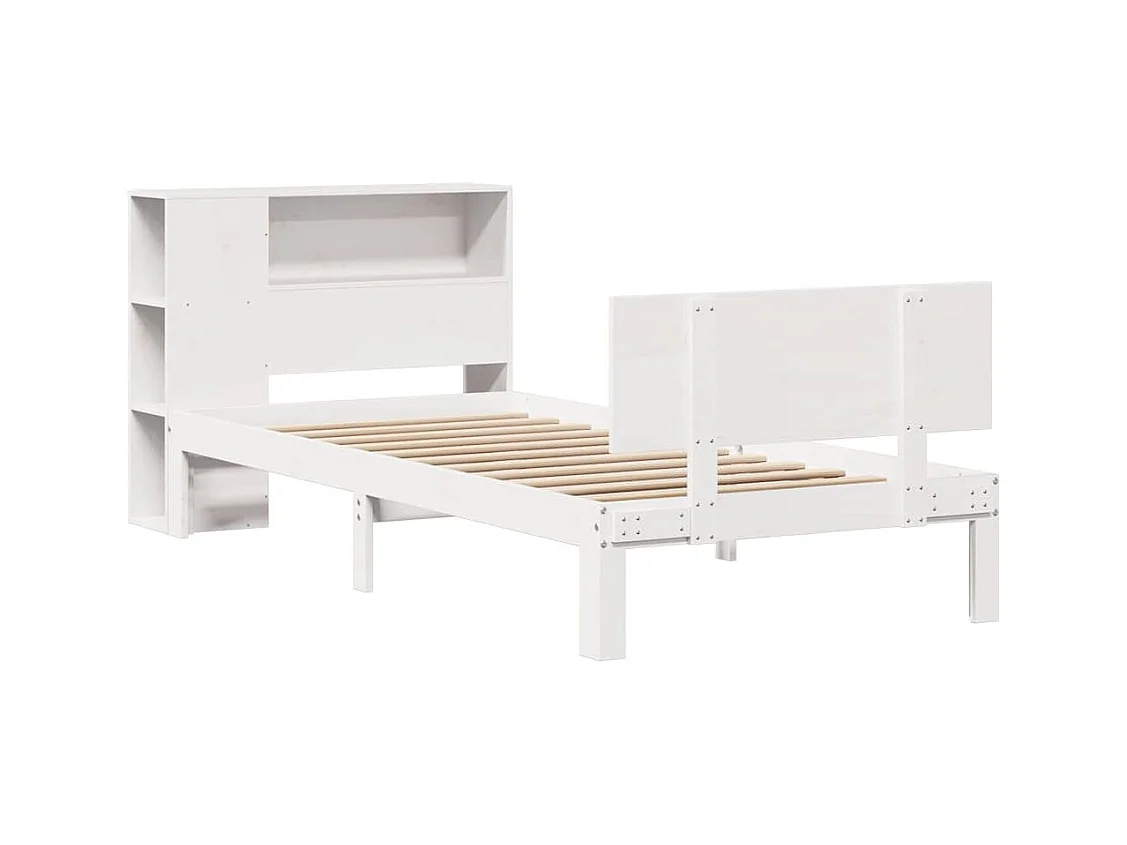 Bed met boekenkast zonder matras grenenhout wit 75x190 cm