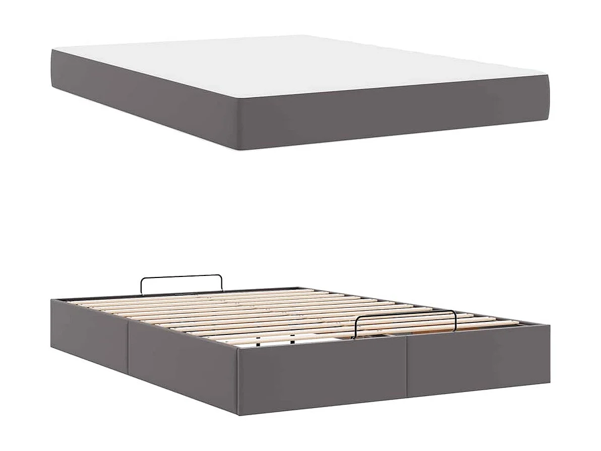Bedframe met matras met matras Grijs 140 x 200 cm Kunstleer