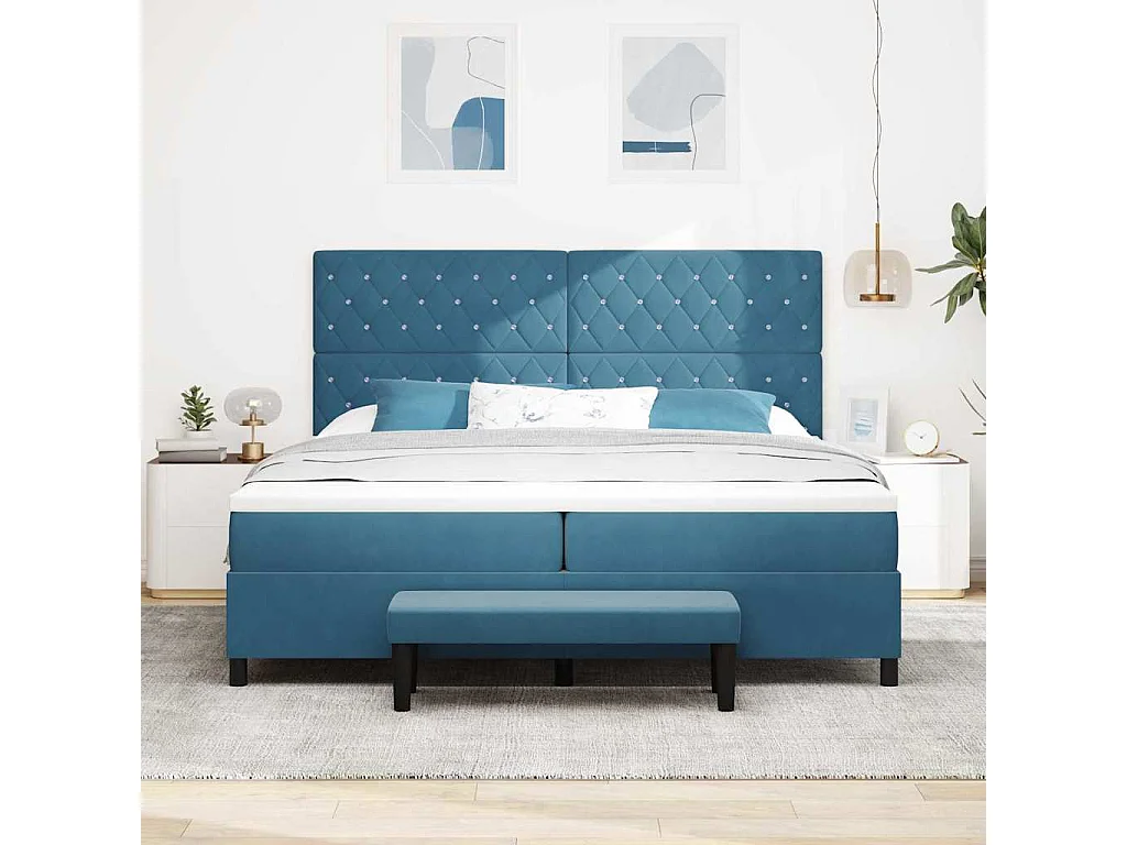 Cama tipo Box Spring Azul oscuro 200 x 200 cm Terciopelo