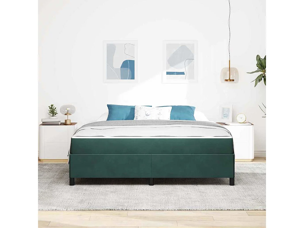 Estrutura da Cama Verde Escuro e Branco 180 x 200 cm Veludo