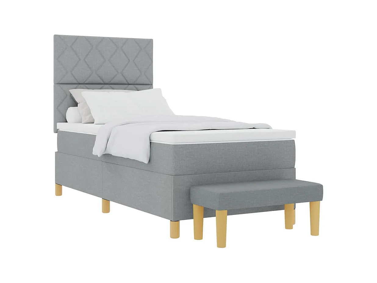 Cadre de lit avec matelas Gris clair 100 x 200 cm tissu