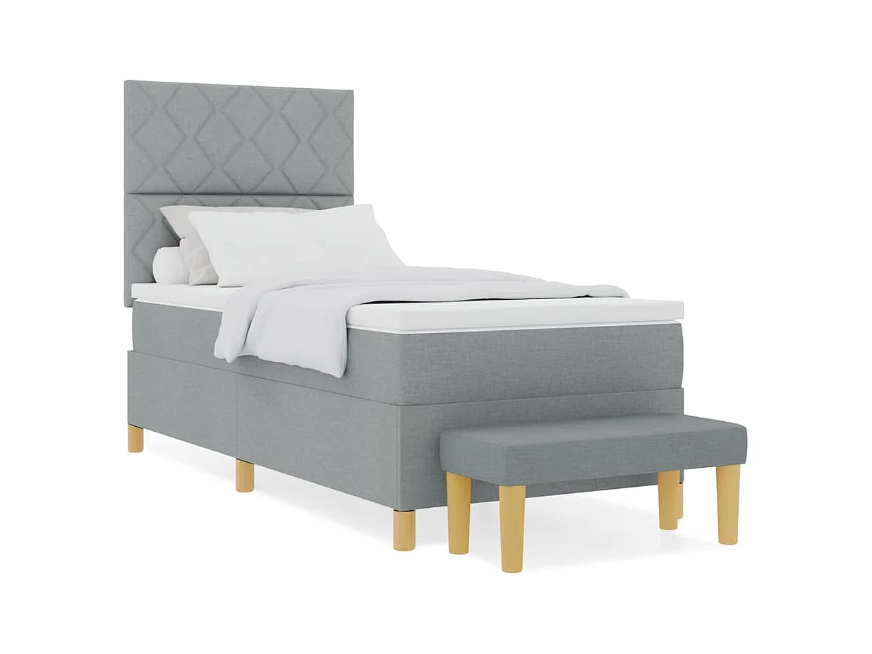 Cadre de lit avec matelas Gris clair 100 x 200 cm tissu