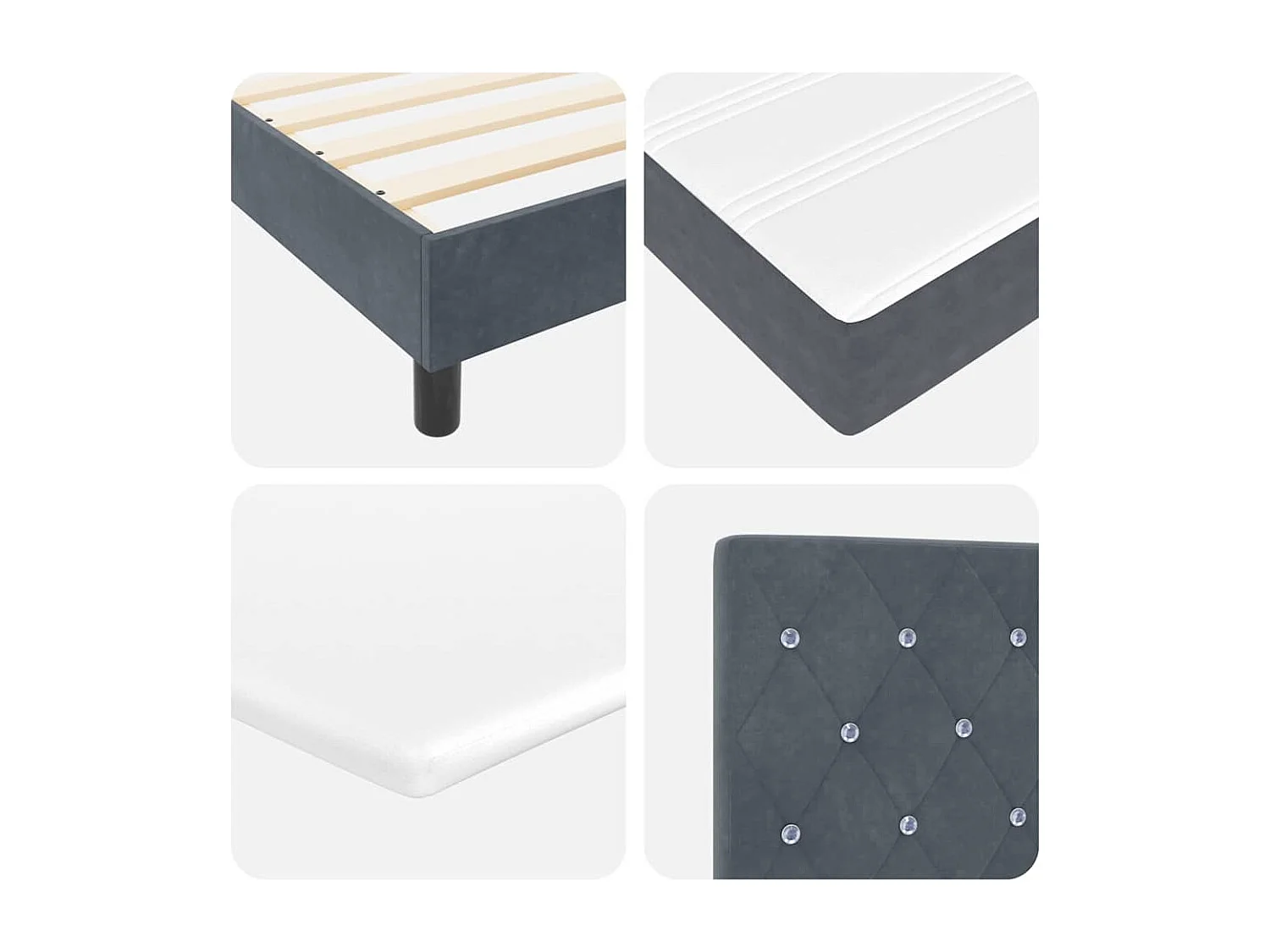 Cadre de lit avec matelas Gris foncé 140 x 190 cm Velours