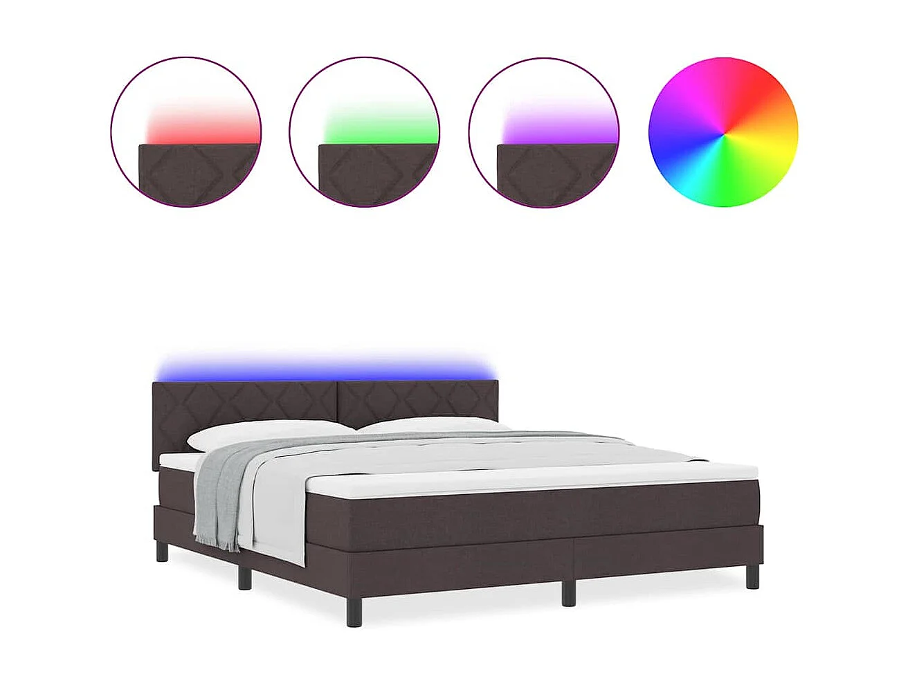 Cadre de lit avec matelas Marron foncé 180 x 200 cm tissu