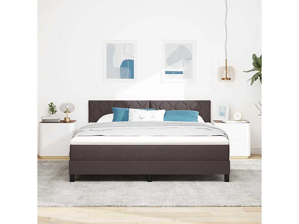 Cadre de lit avec matelas Marron foncé 180 x 200 cm tissu