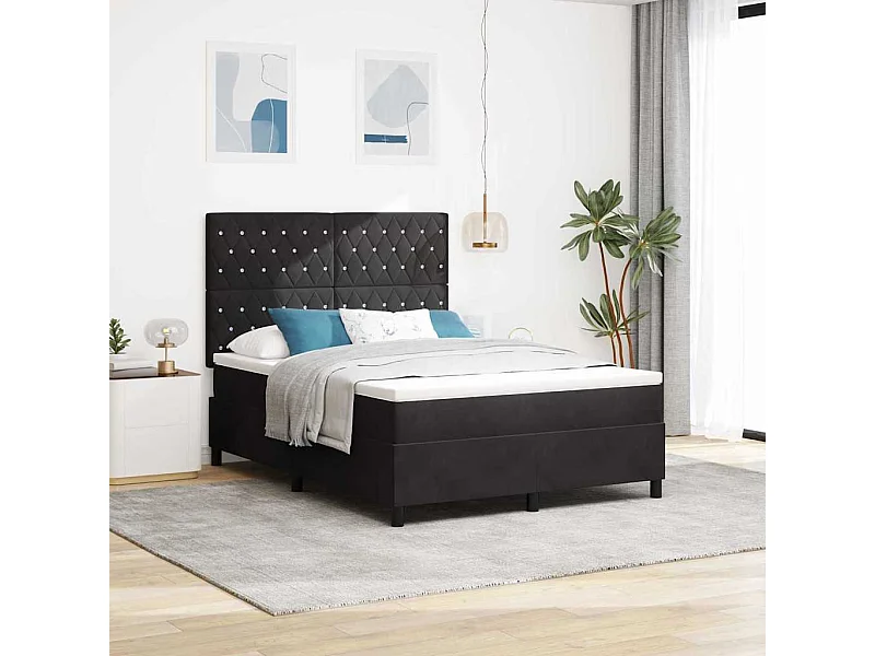 Cama Box com colchão com cabeceira Preto 160 x 200 cm Veludo