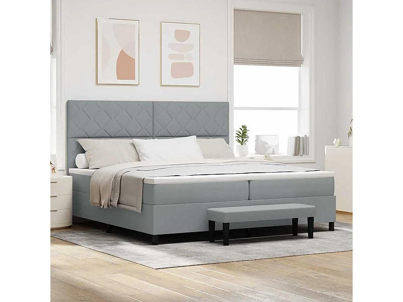 Cadre de lit avec matelas Gris clair 200 x 200 cm tissu