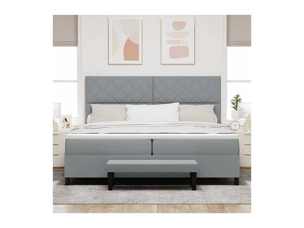 Cadre de lit avec matelas Gris clair 200 x 200 cm tissu
