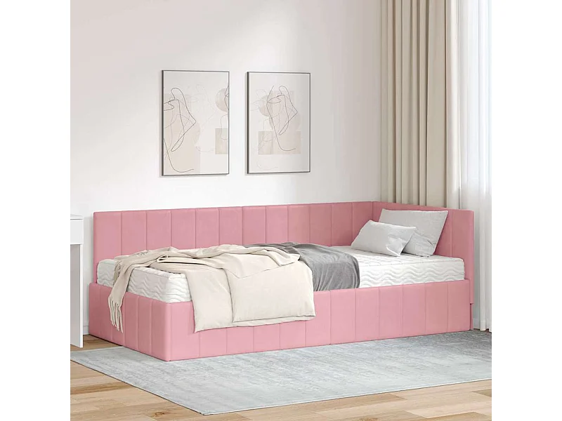 met matras met hoofdeinde Roze 90 x 190 cm Fluweel