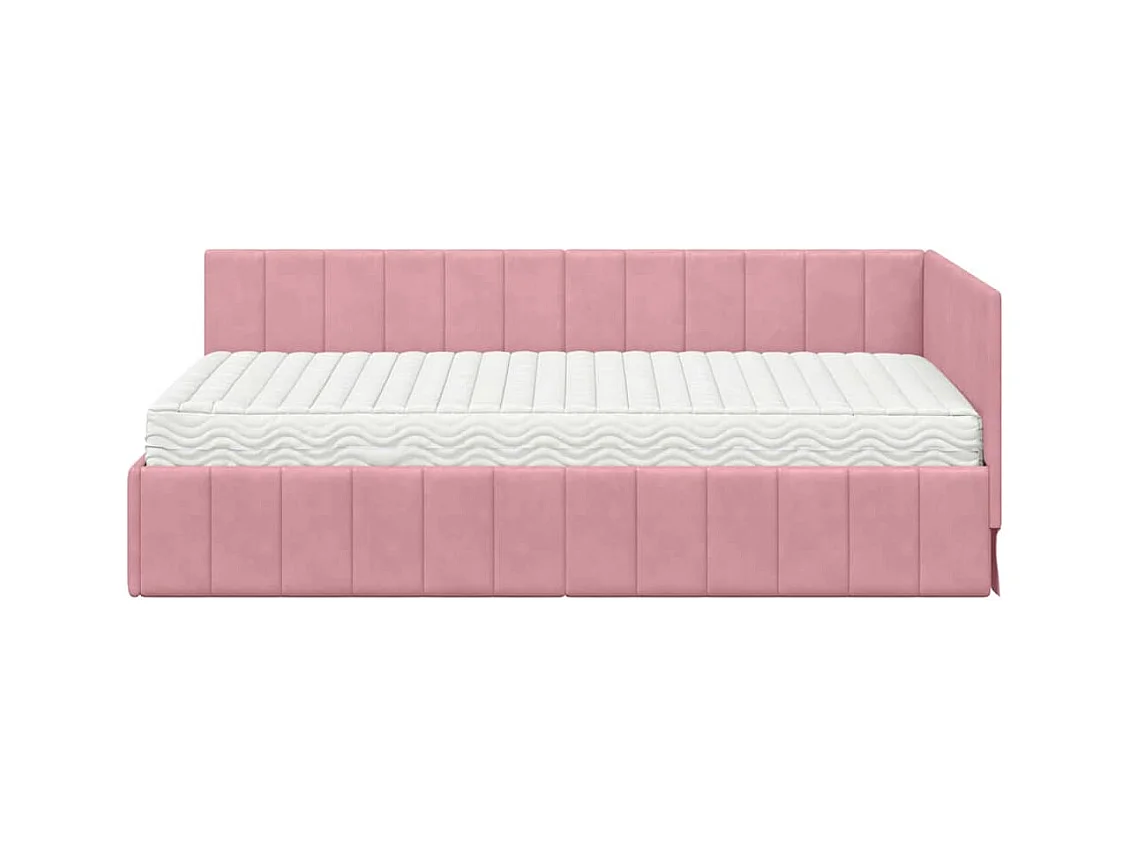 Cadre de lit d'angle avec matelas Rose 90 x 190 cm Velours