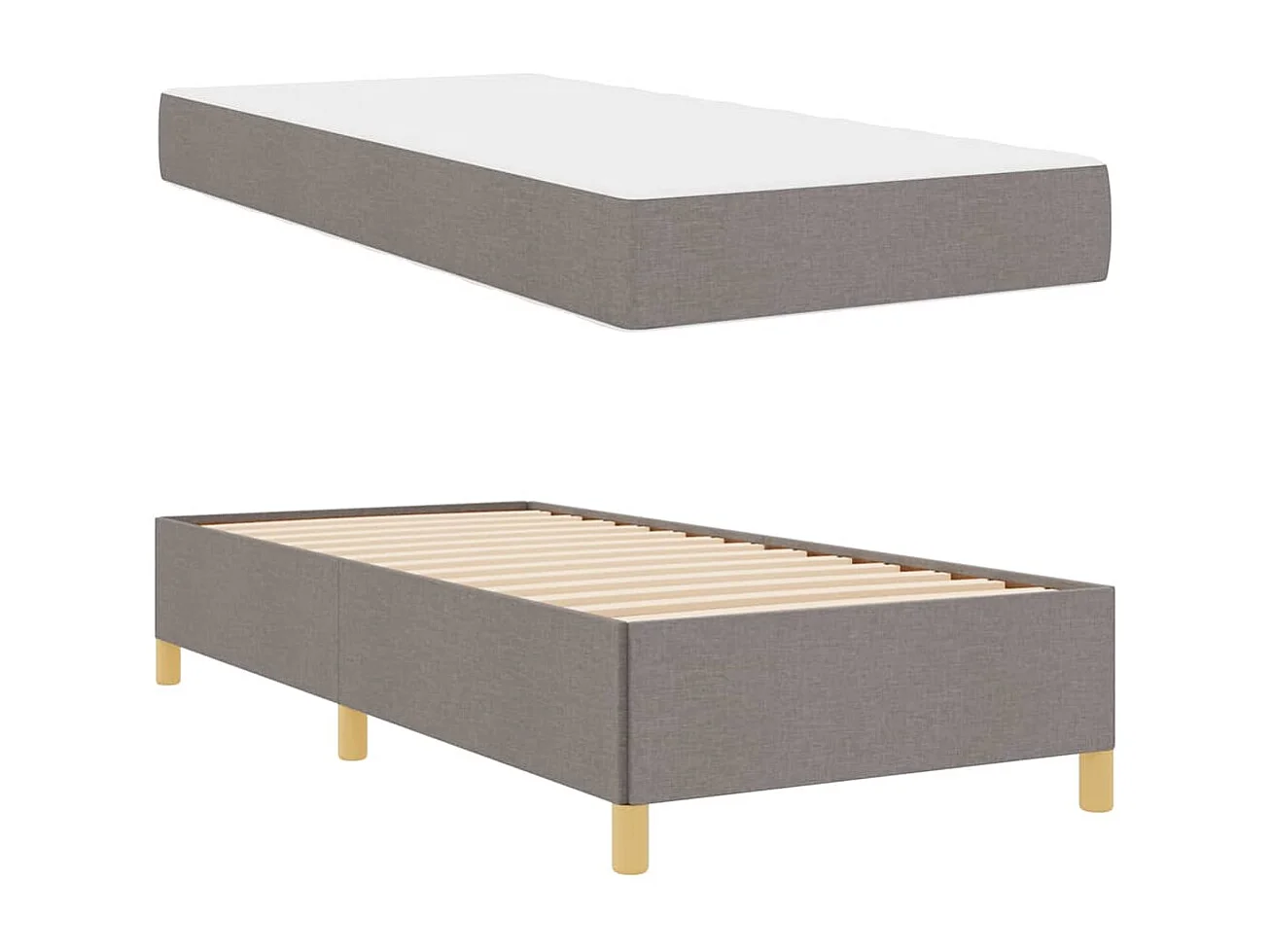 Cadre de lit avec matelas Taupe et blanc 90 x 190 cm tissu