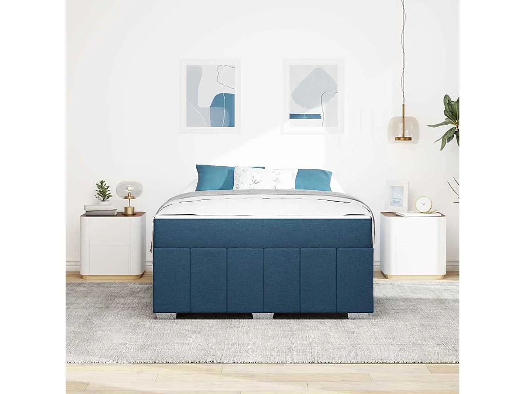 Cadre de lit avec matelas Bleu 160 x 200 cm tissu