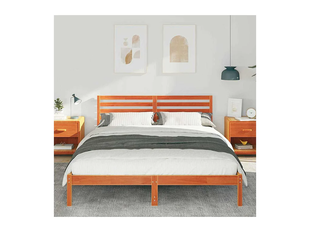 Cadre de lit Marron cire 160 x 220 cm Bois massif en pin