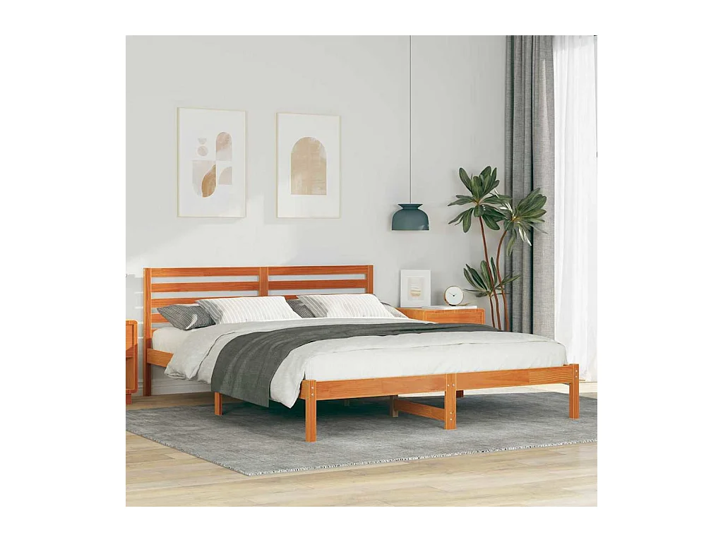 Estructura de cama con cabecera Marrón cera 160 x 220 cm
