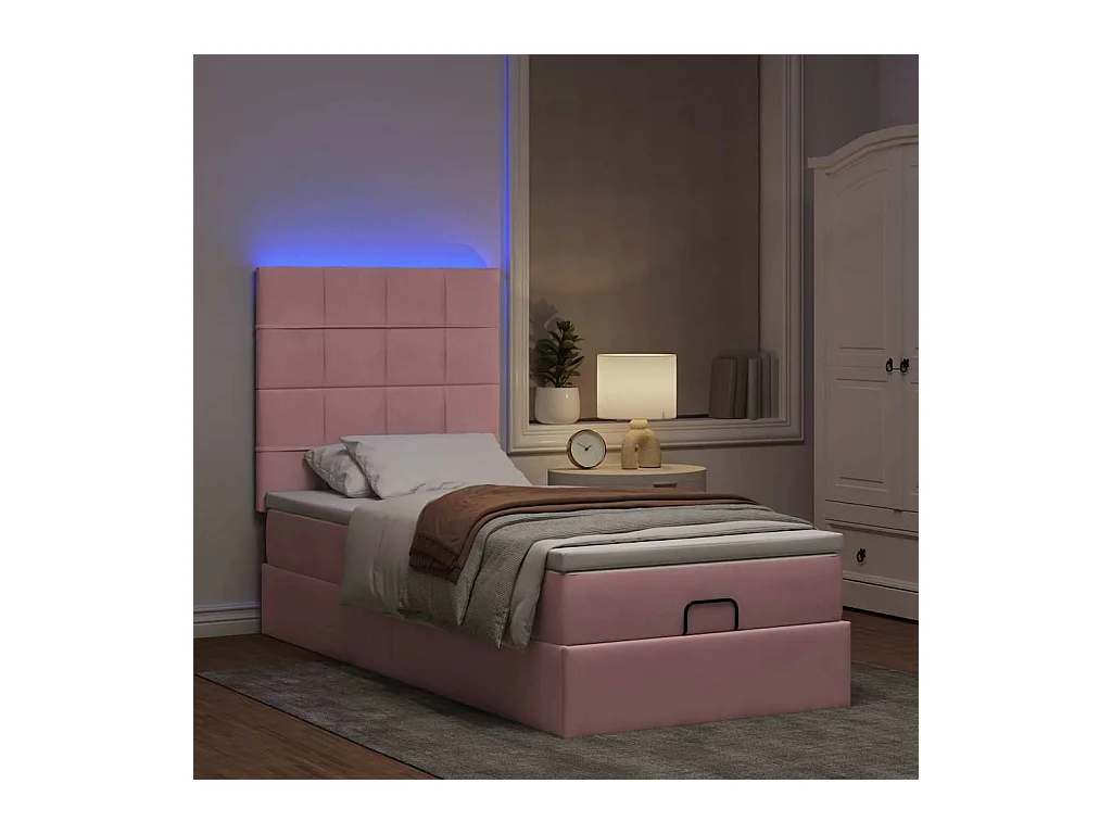 Cadre de lit ottoman avec matelas rose 90x200 cm velours