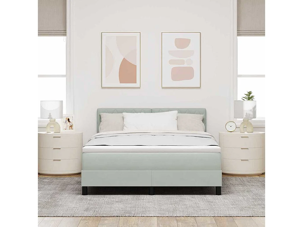 Cama Box Spring com Colchão Cinzento-claro 160 x 200 cm tecido