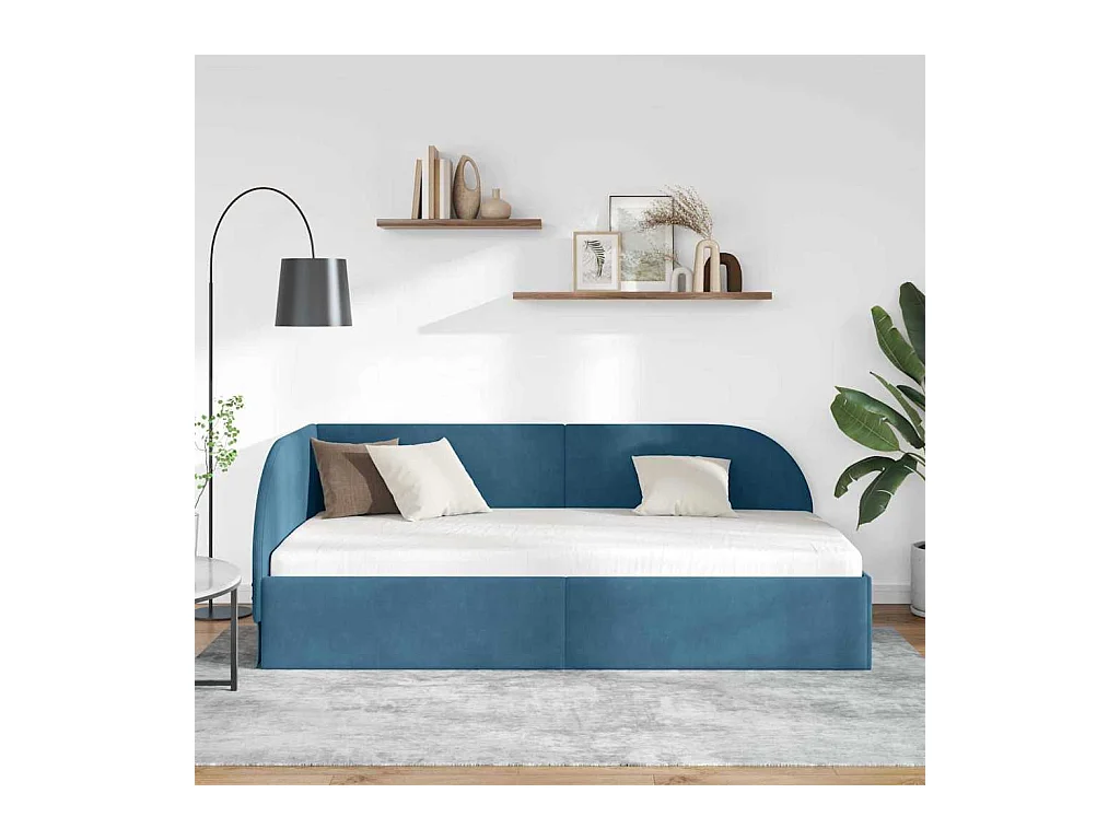 Cadre de lit d'angle avec tête de lit Bleu 90 x 200 cm Velours