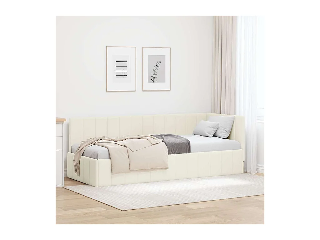Estrutura de Cama de Canto Creme 80 x 200 cm Veludo