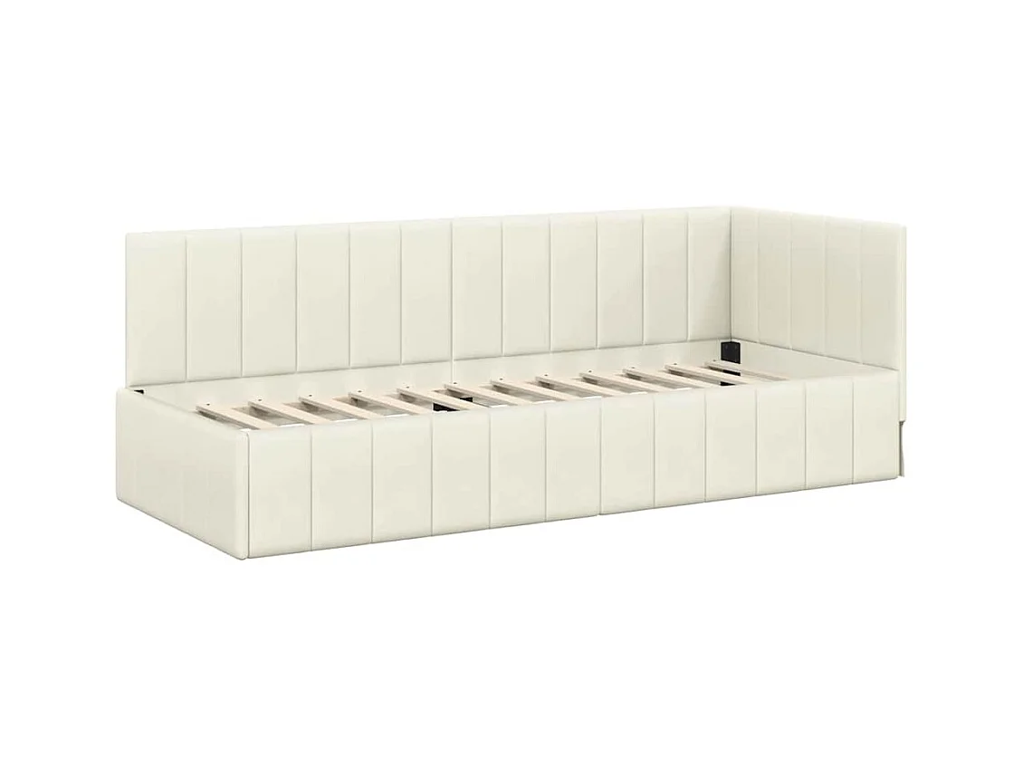 Estrutura de Cama de Canto Creme 80 x 200 cm Veludo