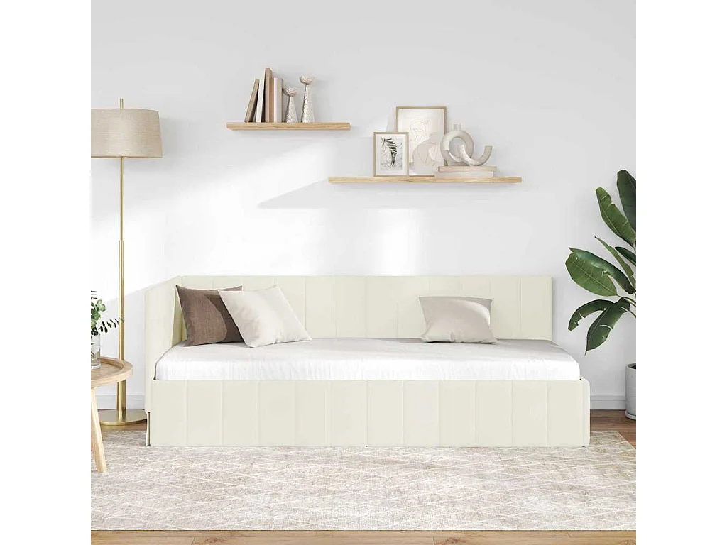 Estrutura de Cama de Canto Creme 80 x 200 cm Veludo