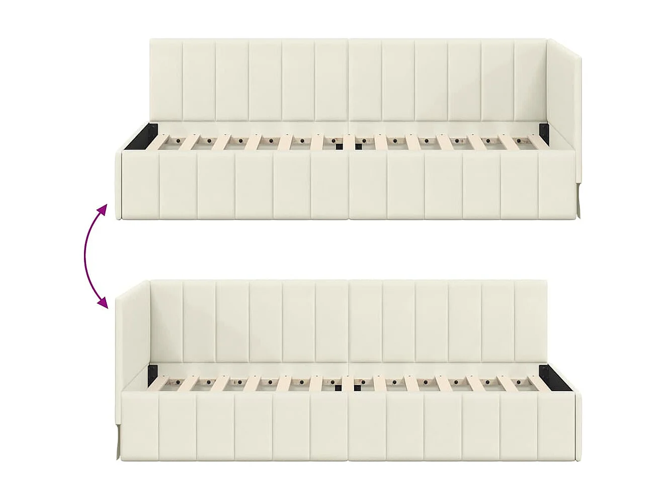 Estrutura de Cama de Canto Creme 80 x 200 cm Veludo