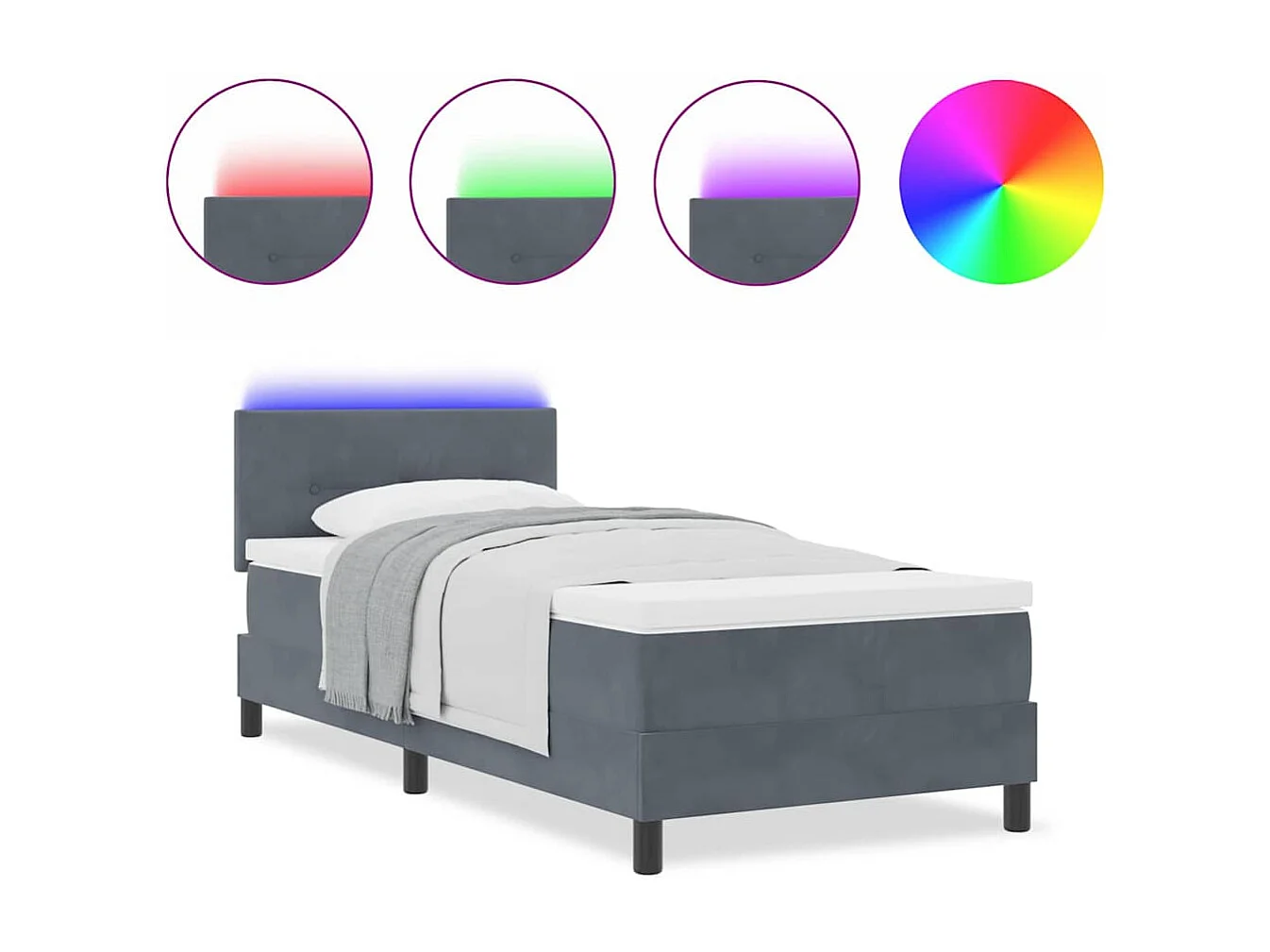 Cama tipo Box Spring Gris oscuro 90 x 190 cm Terciopelo