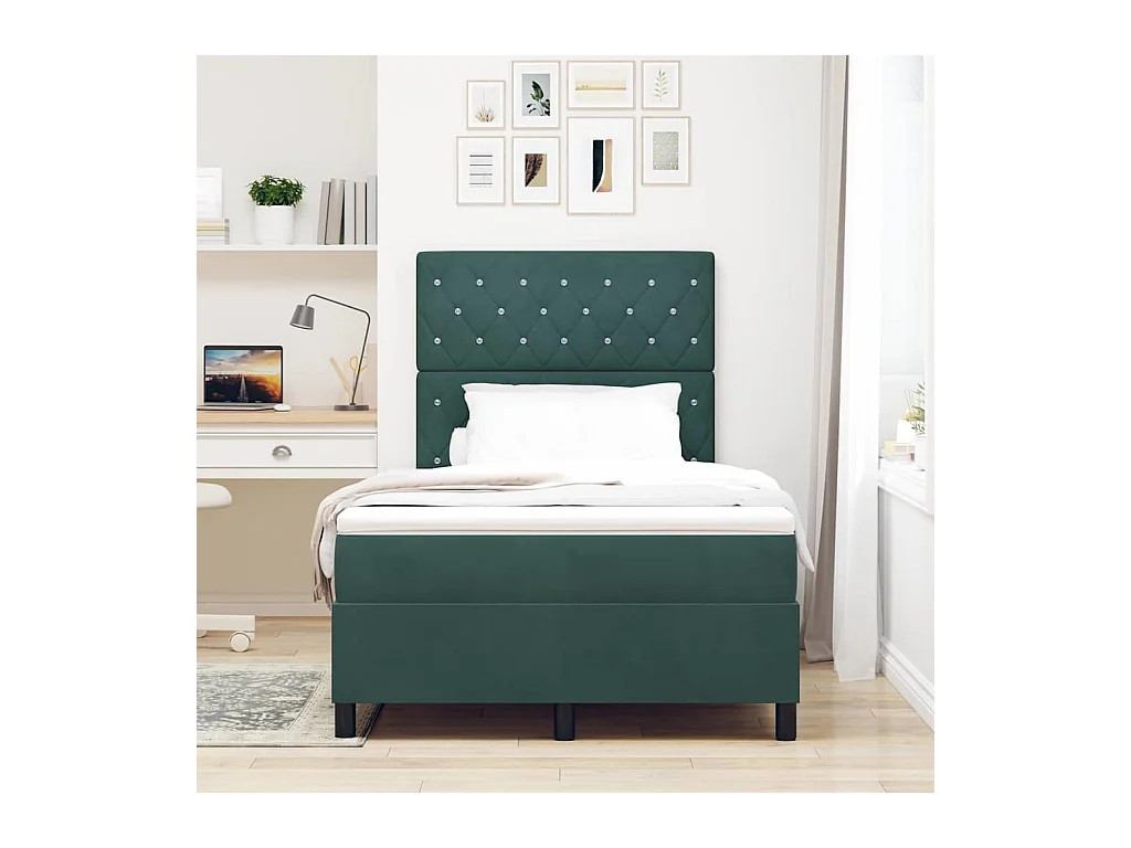 Cama Box com colchão Verde Escuro 120 x 190 cm Veludo