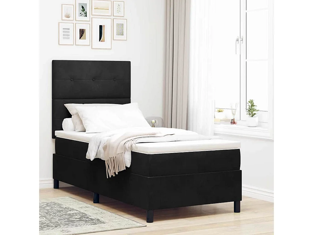 Cadre de lit avec matelas Noir 100 x 200 cm Velours