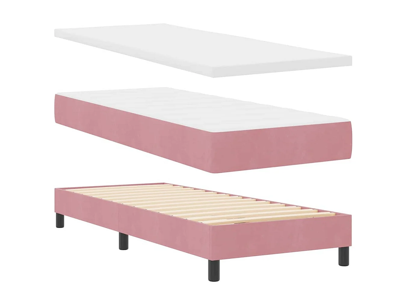 Cadre de lit avec matelas noir 100x200 cm en velours Rose