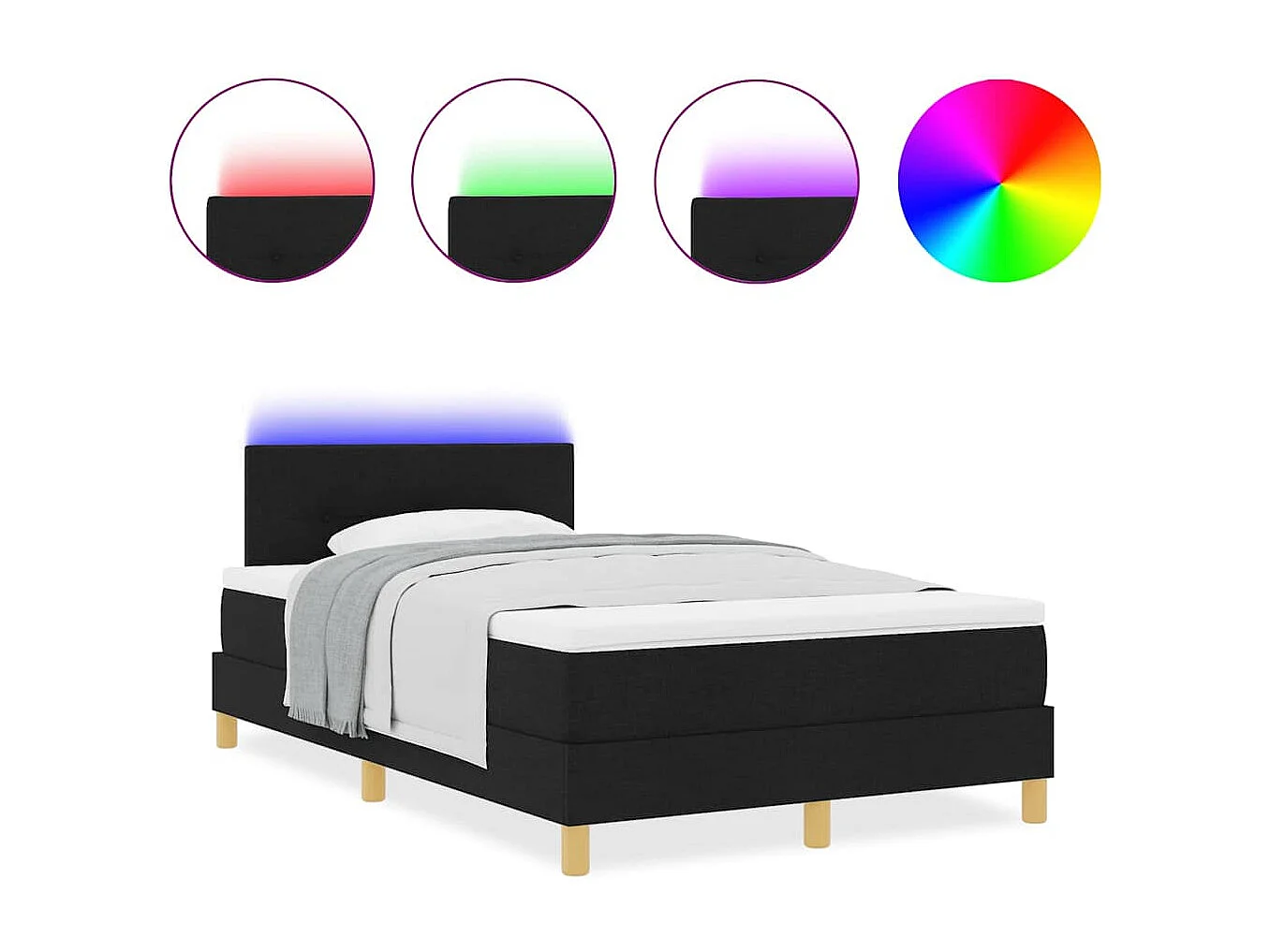 Cama tipo Box Spring con colchón Negro 120 x 200 cm tela