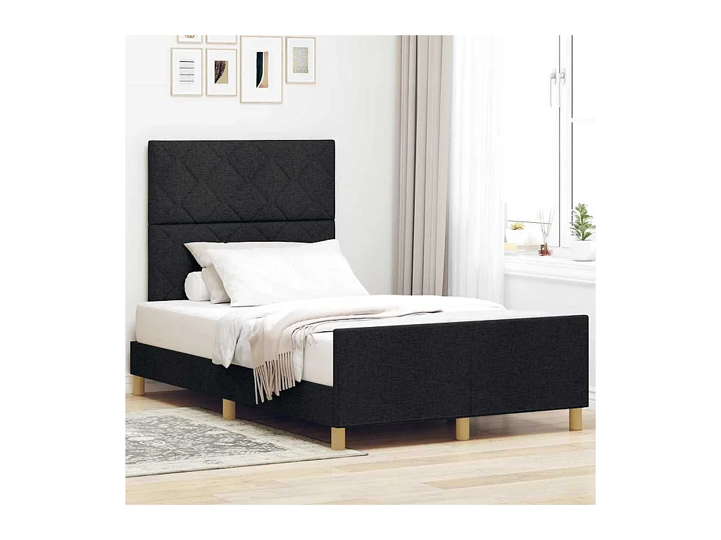 Estrutura da Cama com cabeceira Preto 120 x 190 cm tecido