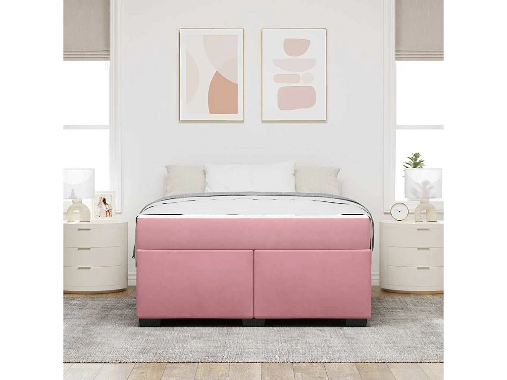 Estructura de cama con colchón Rosa 140 x 200 cm Terciopelo