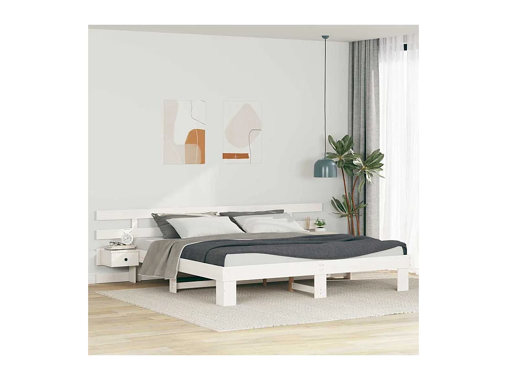 Cadre de lit avec tiroir Blanc 200 x 200 cm bois